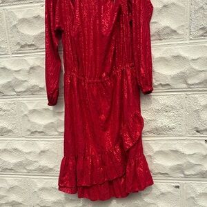 Michael Kors Red Long Sleeve Ruffled Dress
